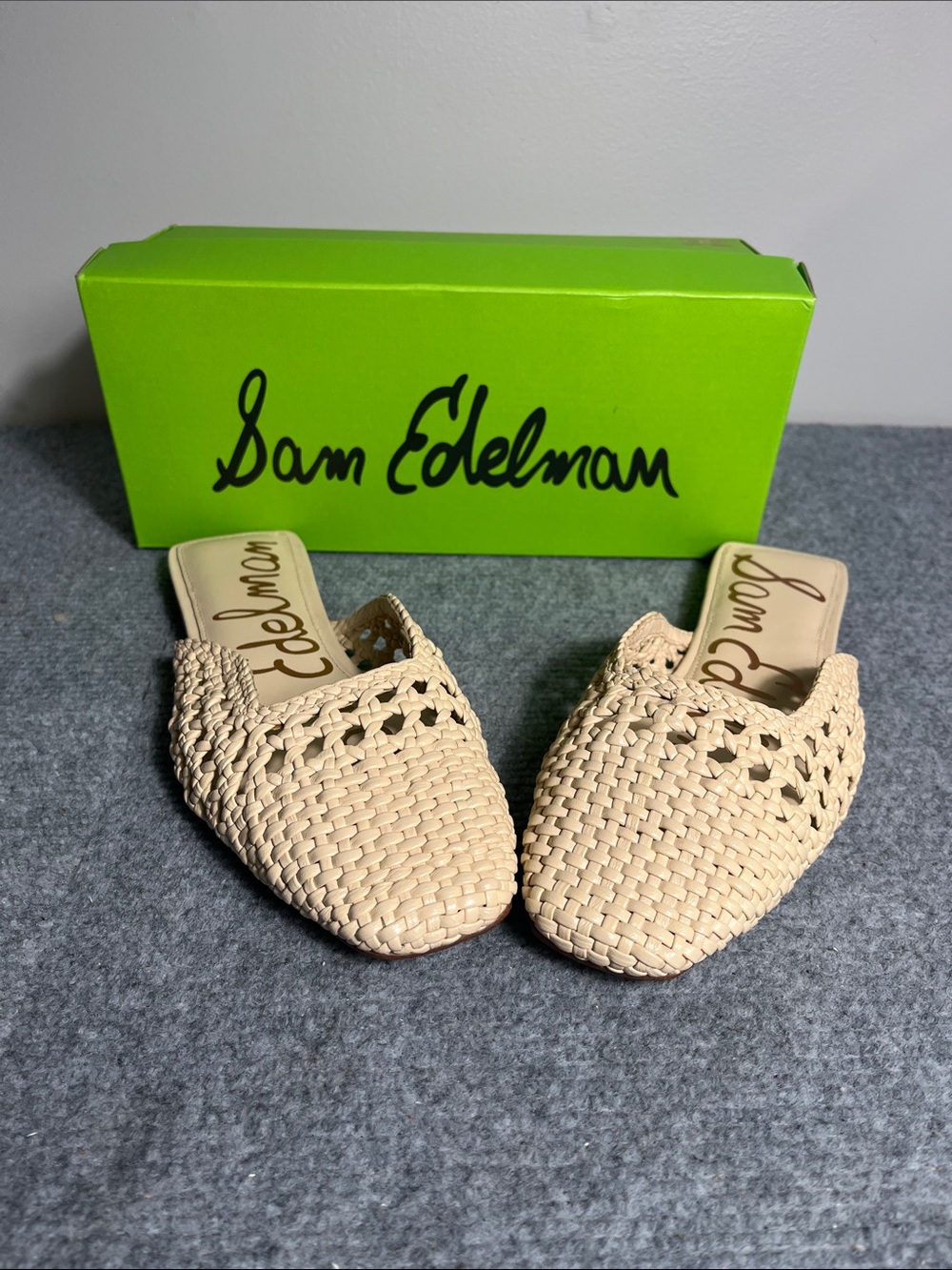 Sam Edelman Woven Pointed-Toe Slip-On Mules in Beige